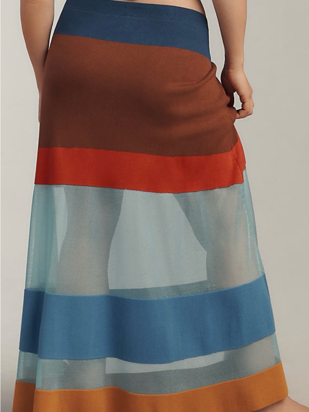 Maeve Colorblock Maxi Skirt in Blue, Rust & Brown - Picture 4 of 9